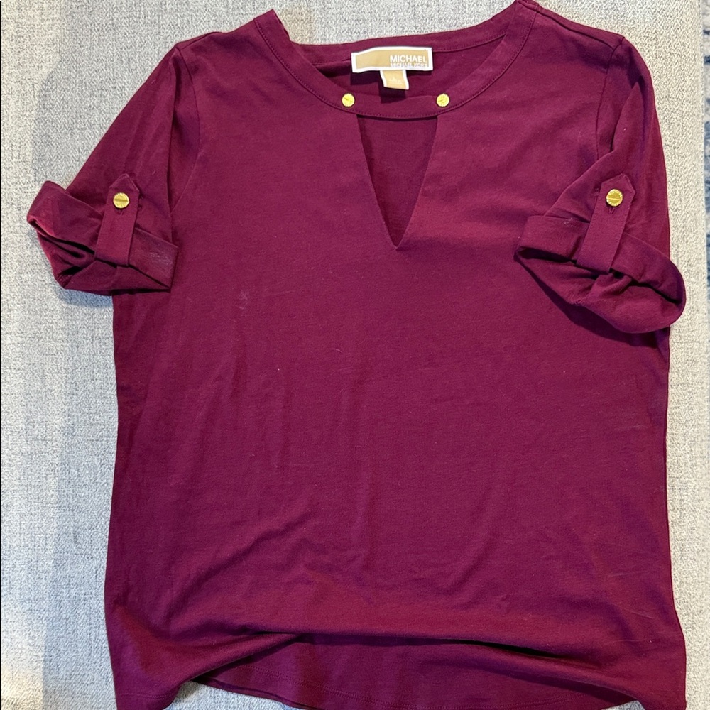 Michael Kors Women's Burgundy Top with Gold Accents